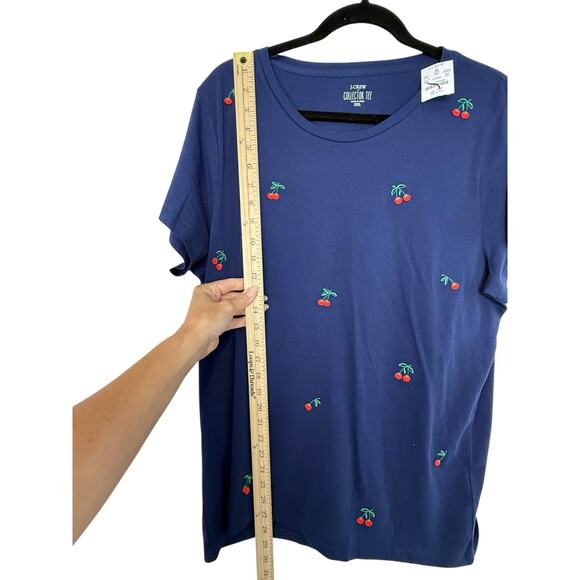 NEW J.Crew Collector Tee Embroidered cherry graphic Women XXL Blue Relaxed - Picture 7 of 8